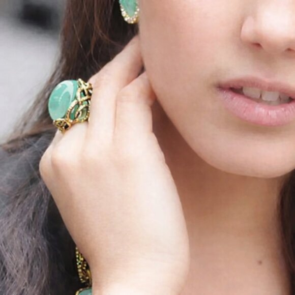 Green Oval Stone Costume Statement Ring Work Party Indian Boho Fun Gift Summer